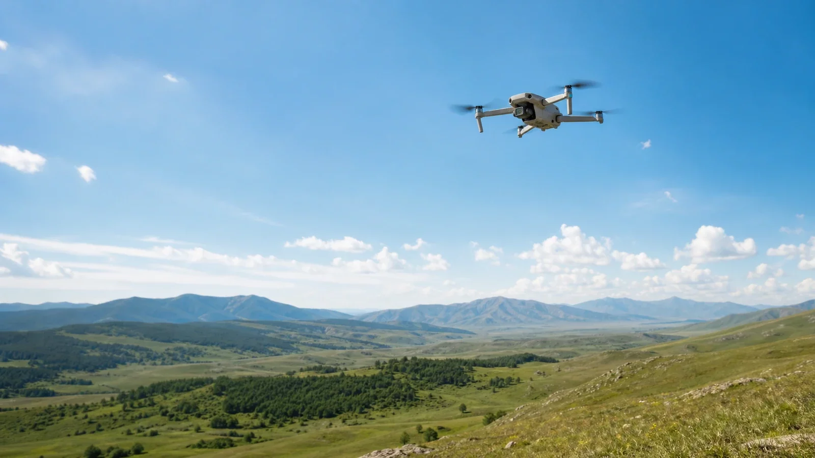 Drone en vol dans un ciel dégagé, contexte réglementation